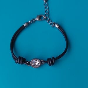 5/$25 Black Leather Bracelet with Silver Accent